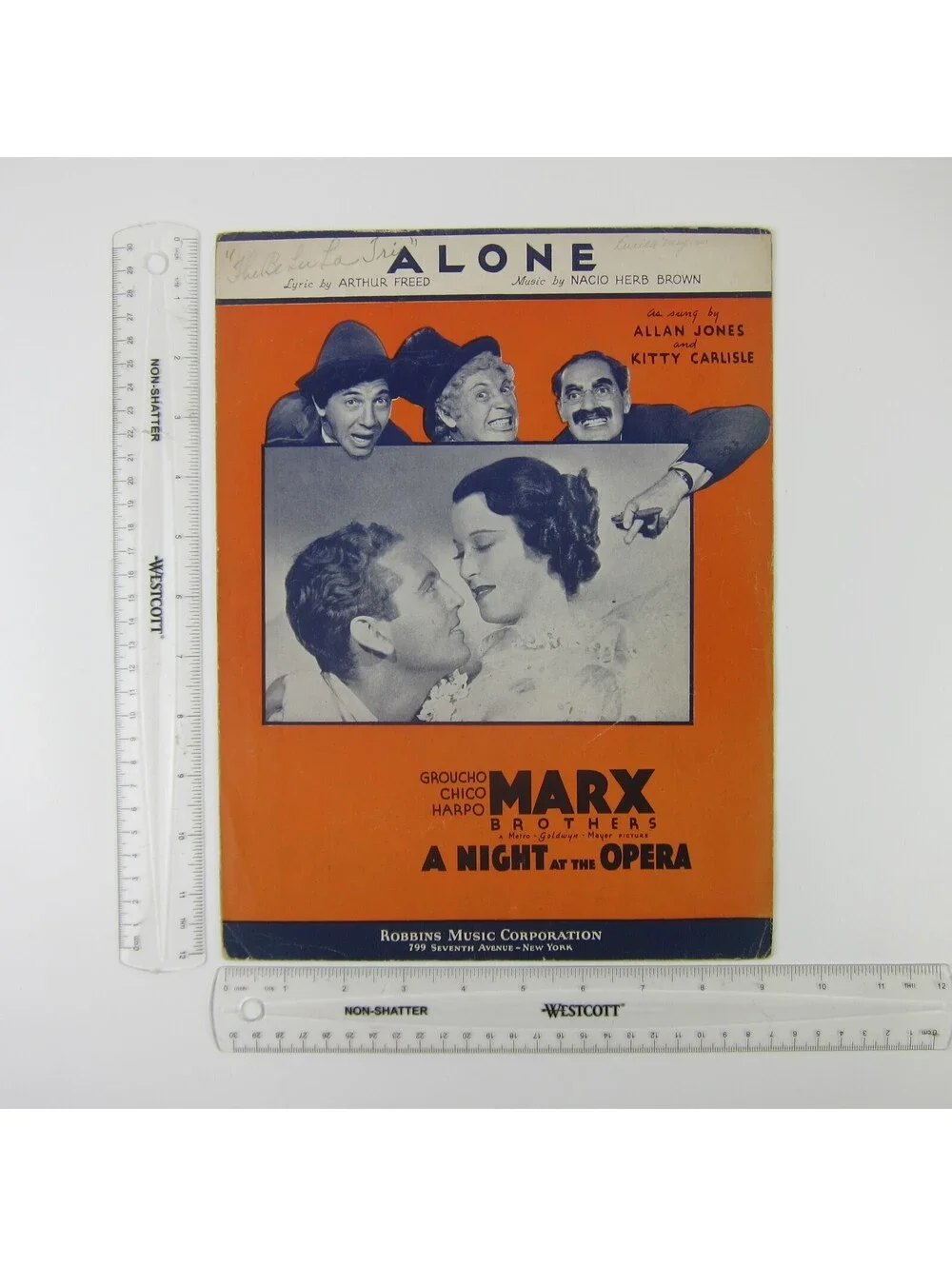 Sheet Music Alone A Night at the Opera Marx Brothers Groucho Harpo Vintage 1935